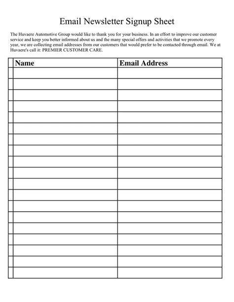 Email Newsletter Signup Sheet In Word And Pdf Formats