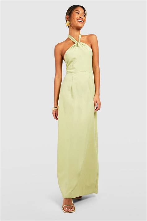 Textured Halterneck Maxi Dress Boohoo Uk