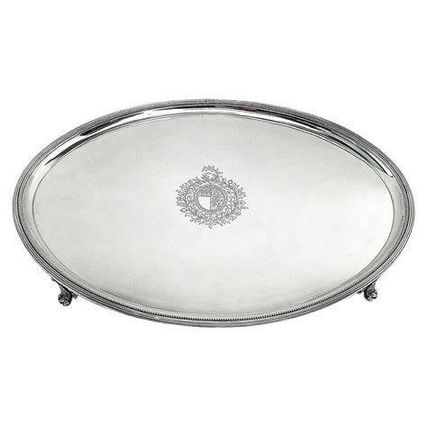 Antique Georgian Sterling Silver Oval Meat Dish Serving Platter Tray