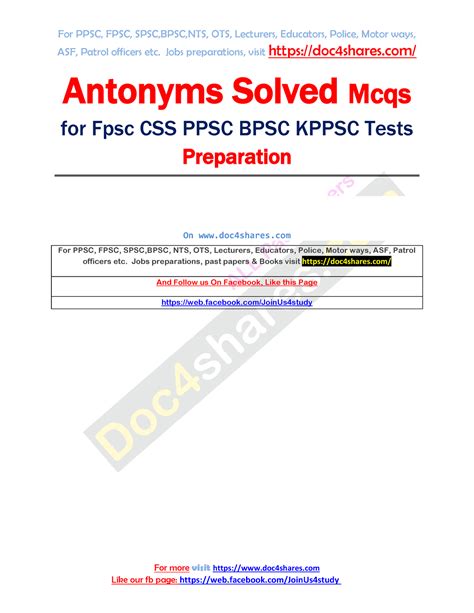 Antonyms Solved Mcqs For Fpsc Css Ppsc Bpsc Kppsc Tests Preparation