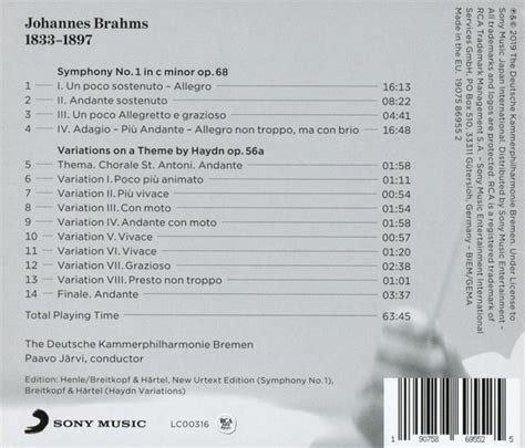 Brahms Symphony No Haydn Variations Jarvi Paavo Muziek Bol