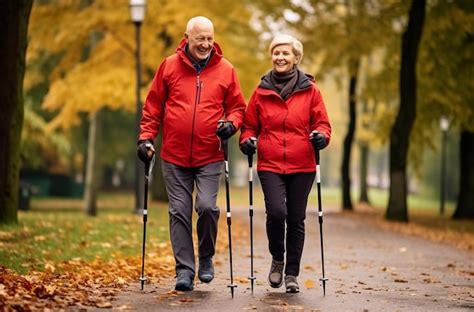 Premium Ai Image Elderly Couple Enjoying Nordic Walking