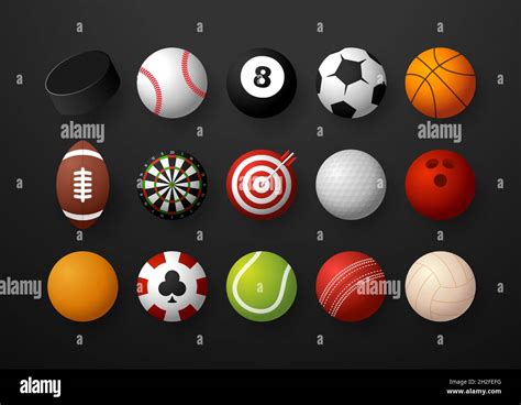 Sports Equipment Set Realistic Sports Balls Vector Big Set Isolated On