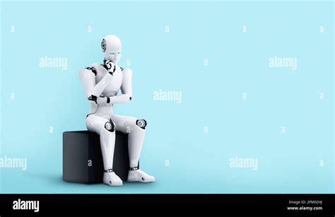 Thinking Ai Humanoid Robot Analyzing Information Data In Concept Of