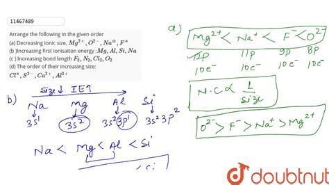 Arrange The Following In The Given Order A Decreasing Ionic Size Mg