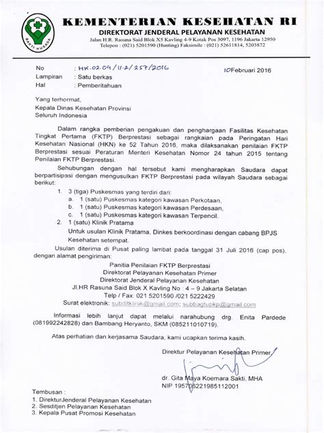 Surat Dinas Kesehatan Provinsi