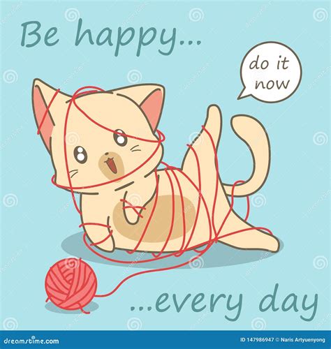 Cat is playing with yarn stock vector. Illustration of kitten - 147986947