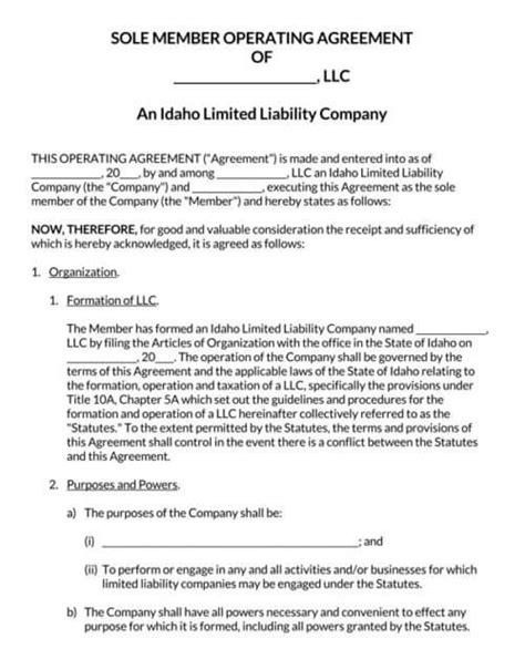 Idaho Llc Operating Agreement Free Templates Word Pdf