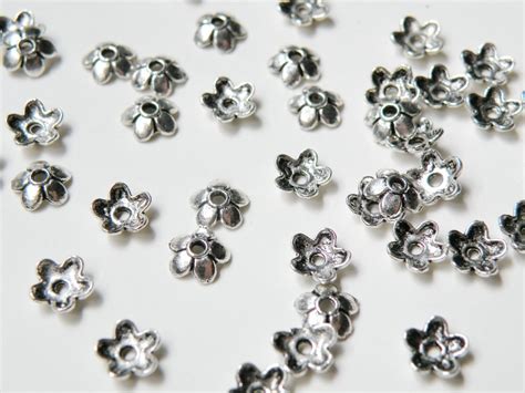 50 Small Flower Bead Caps Antique Silver 6 5x6 5mm DB19897