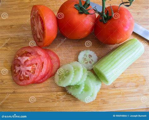 Fresh Sliced Tomato And Cucumber Stock Photo Image Of Tomato Slice