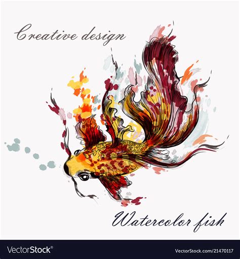 Hand Drawn Goldfish In Watercolor Style From Ink Vector Image