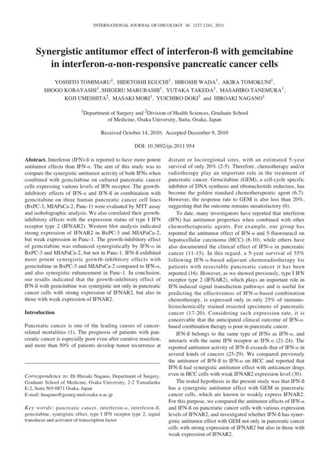 Pdf Synergistic Antitumor Effect Of Interferon β With Gemcitabine In