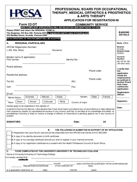 Fillable Online Hpcsa Co Form 23 Ot Professional Board For Hpcsa