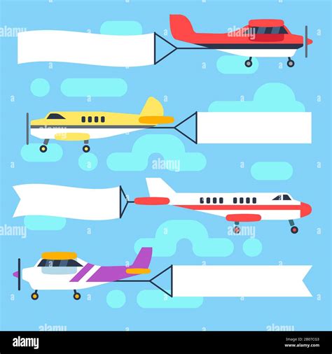 Flying Airplanes And Helicopters With Blank Banners And Flags Vector