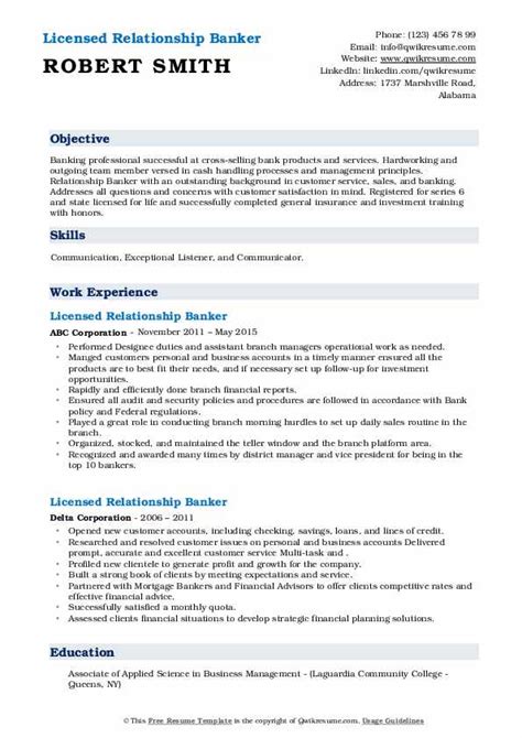 Licensed Relationship Banker Resume Samples Qwikresume