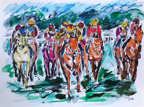 Art Collectibles Original Watercolour Painting The Race Painting