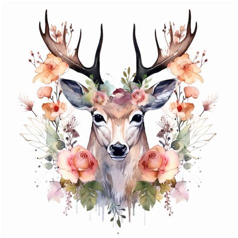 Premium AI Image There Is A Deer With Antlers And Flowers On Its Head