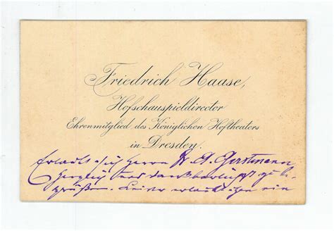 Haase Friedrich Eigenh Briefe Mit U Eh Visitkarten Und Eh