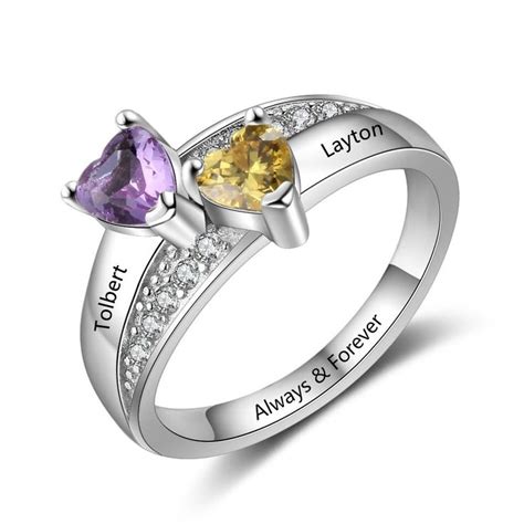 Lovely 2 Hearts Birthstone Engagement Ring