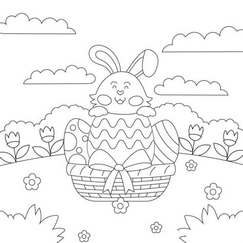 Coloriage Mandala de Pâques avec un lapin et un panier remplier des œufs dé