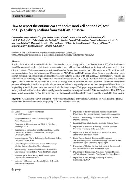 How To Report The Antinuclear Antibodies Anti Cell Antibodies Test On