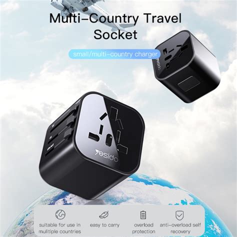 Yesido Mc Multi Function Universal Travel Adapter Plug Black