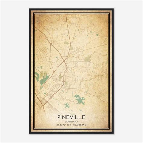 Vintage Pineville Louisiana Map Poster, Modern Home Decor Wall Art ...