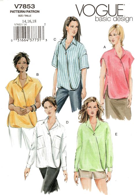 Sz 14 16 18 Vogue Top Pattern V7853 Misses Etsy