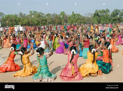 Children Performing Group Dances In Festive Program Kerala India