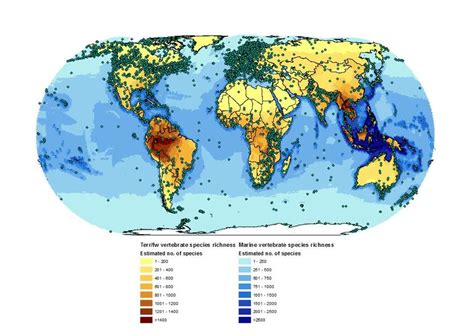 Global Vertebrate Richness Map Overlaid With Populations Recorded In