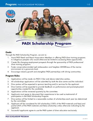 Fillable Online Padi Scholarship Program Dive Careers Fax Email Print