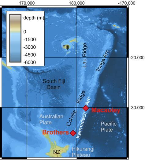 Map Showing The Sample Locations Within The Kermadec Arc Together With