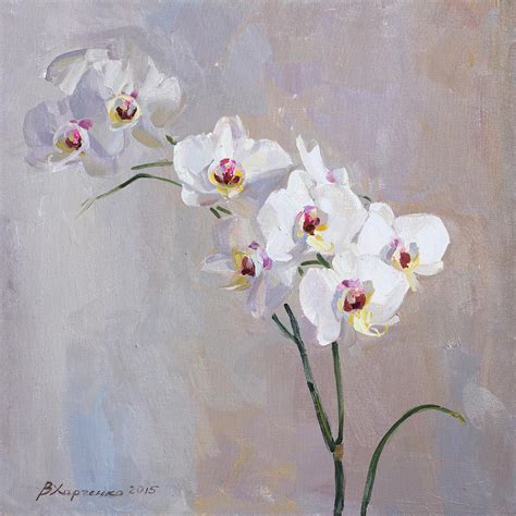 White Orchid Painting by Victoria Kharchenko