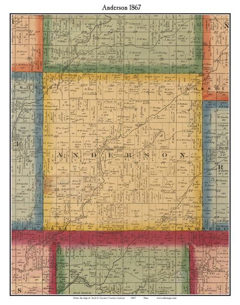 Anderson Indiana 1867 Old Town Map Custom Print Rush Co OLD MAPS