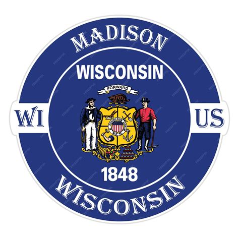 Premium Vector Madison Wisconsin Flag Usa Travel Souvenir Seal Stamp