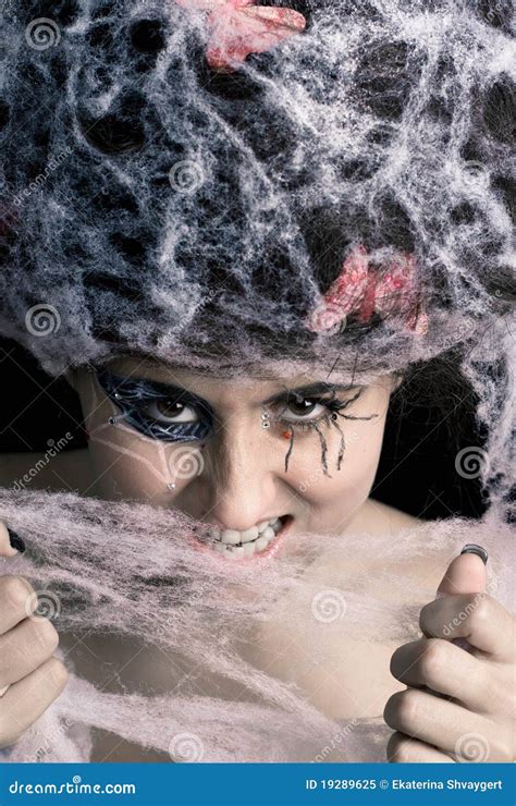 Woman with spider cobweb stock image. Image of looking - 19289625