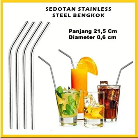 Jual Sedotan Stainless Steel Bengkok Stain Less Straw Sedotan Lengkung