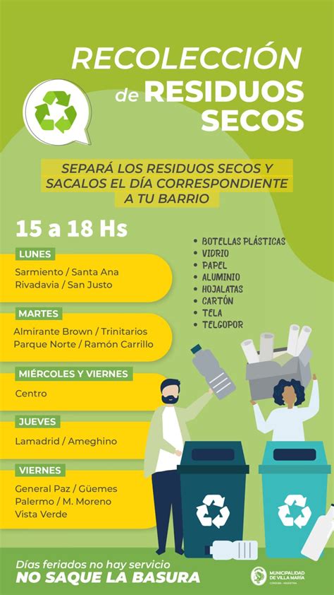 Para fomentar el reciclaje días y horarios para la recolección