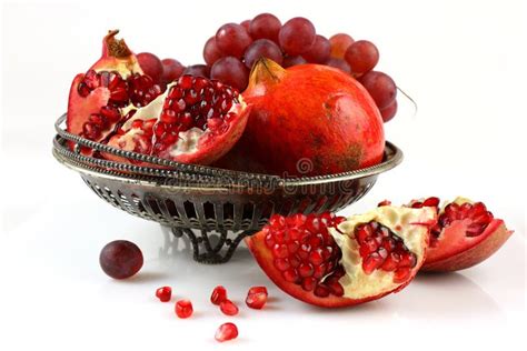 Vase With Pomegranates And Grapes Stock Photo Image Of Pomegranate