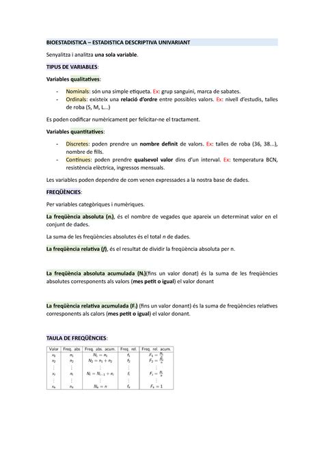 Bioestadistica TEMA 1 Variables Descriptives BIOESTADISTICA