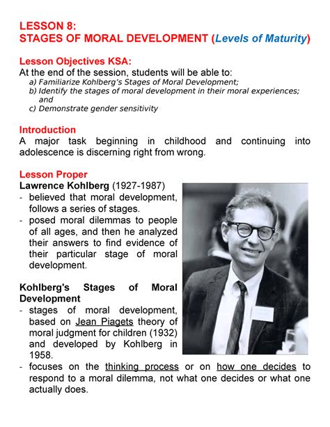 Lesson 8 Stages Of Moral Development Lesson 8 Stages Of Moral Development Levels Of Maturity