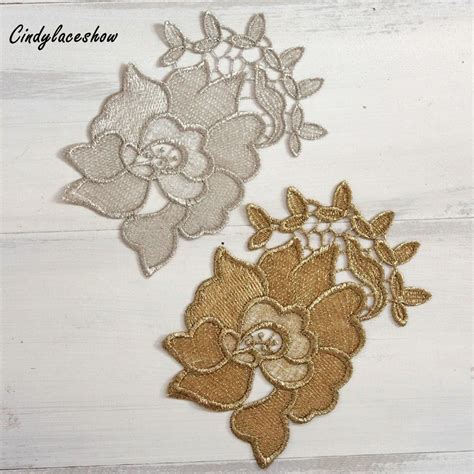 1 Punid Parches De Flores Bordadas De Oro Plateado Para Coser Apliques