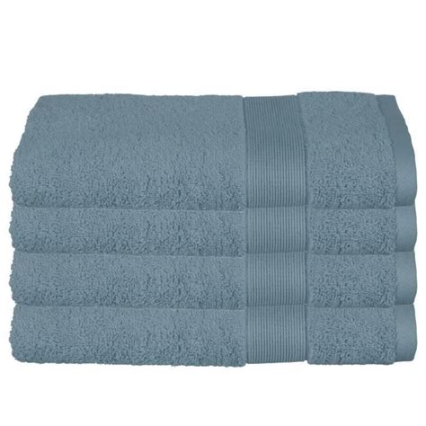 Lot de 4 Serviettes de toilette en Coton Bleu orage tissu éponge 50 x