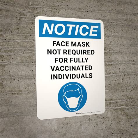 Notice Face Mask Not Required For Fully Vaccinated Individuals Portrait Wall Sign