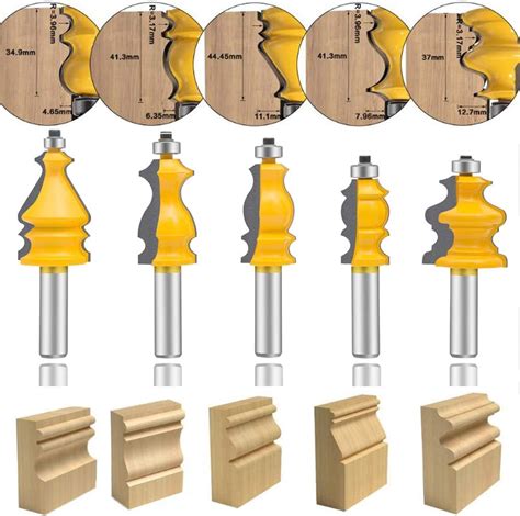 Leatbuy 12 Inch Shank Architectural Molding Router Bit Set 5 Pcs