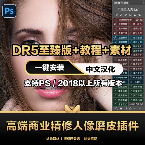 Ps磨皮插件dr5至臻版ps2024一键修图美白调色美妆macwin支持m1虎窝淘