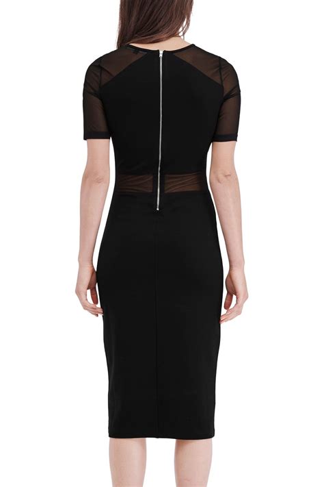 French Connection Arrow Mesh Paneled Midi Dress In Black Lyst