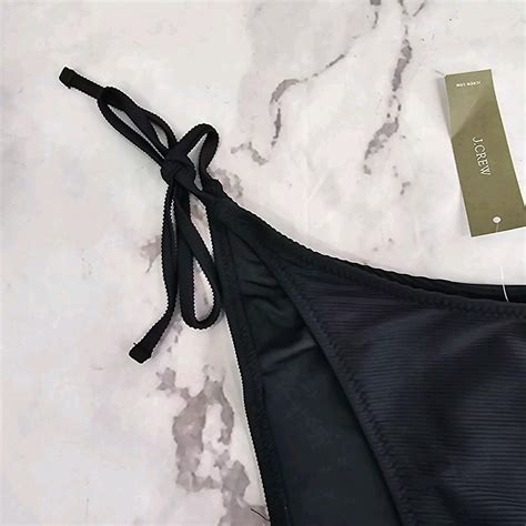 J Crew Swim Bottom Large Black Ribbed Curved Waist String Bikini High