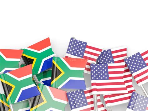 Pins With Flags Of South Africa And United States Isolated On White