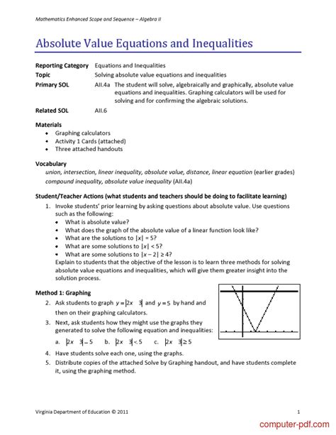 [PDF] Absolute Value Equations and Inequalities free tutorial for Beginners